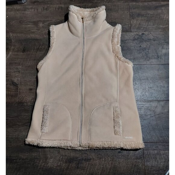 Calvin Klein Full Zip Sherpa Vest Jacket Women Size Large Tan Fleece - Picture 6 of 15